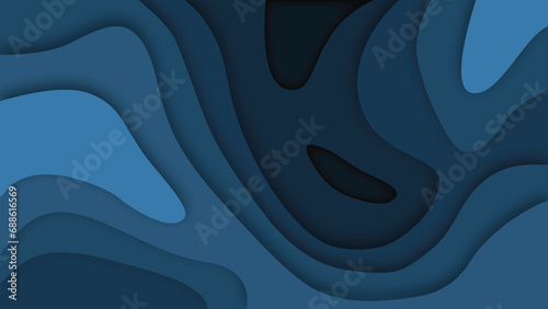 Paper cut blue abstract wave shapes background
