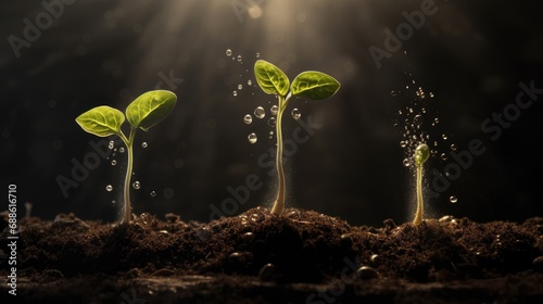 The sprouts of the plant appear from the soil. Seedlings.