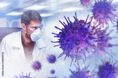 Man is scientist. Guy is vi...