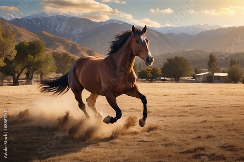 horse in the sunset horse running in mountain generated ai  © SyedQaim