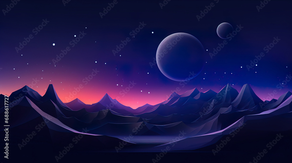 Obraz premium Mountain Landscape with Moon in Sky. Generative Ai