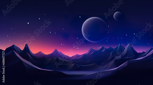 Mountain Landscape with Moon in Sky. Generative Ai