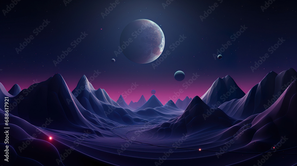 Mountain Landscape with Moon in Sky. Generative Ai