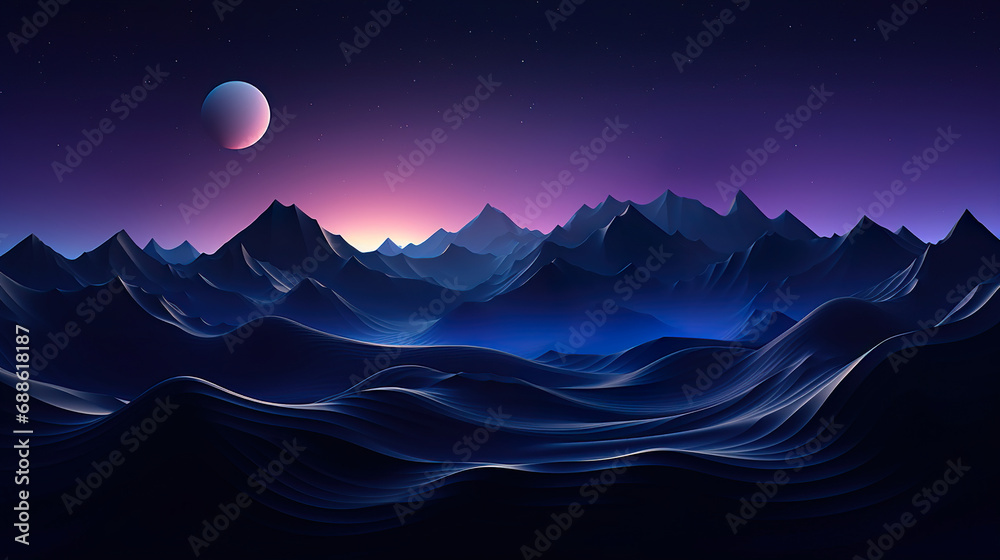 Mountain Landscape with Moon in Sky. Generative Ai
