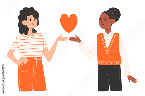 Two women stand side by side on Valentine's Day
