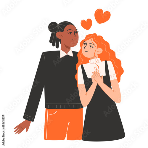 A young couple in love are hugging on Valentine's Day