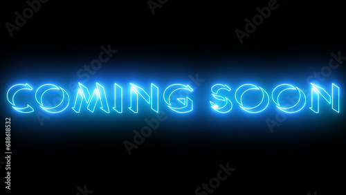 Movie Trailer Coming Soon Text Revealed. Neon-colored Coming Soon word text illustration with a glowing neon-colored outline on a dark background in high-resolution.