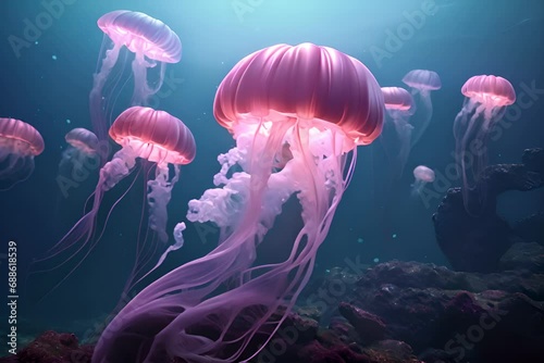 beautiful pink jellyfish swim slowly underwater. concept of nature, ecology, sea world