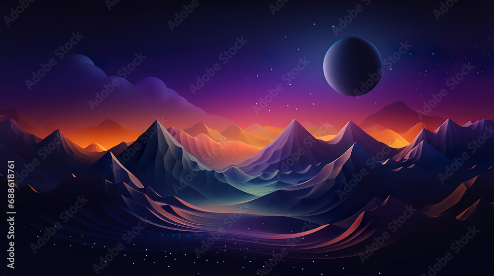 Fototapeta premium Mountain Landscape with Moon in Sky. Generative Ai