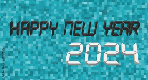 celebrating happy new year 2024 text on square background with 3D rendering illustration for anniversary concepts