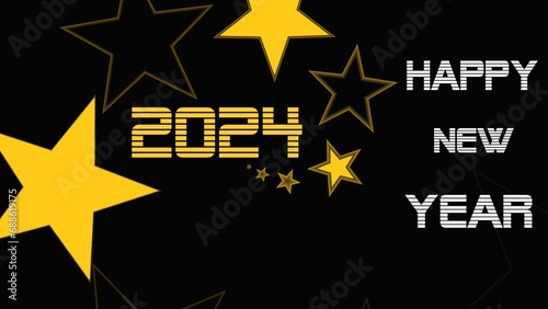 yellow and empty stars with 2024 happy new year text on creative abstract background with 3D rendering illustration for space theme concepts