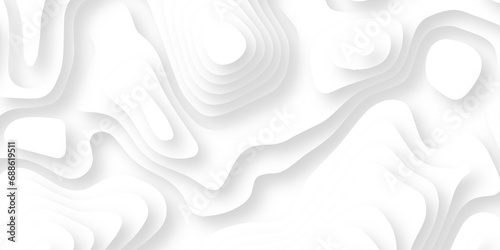 Abstract wavy line 3d paper cut white background. Topographic canyon geometric map relief texture with curved layers and shadow. Abstract realistic papercut decoration textured with wavy layers	
