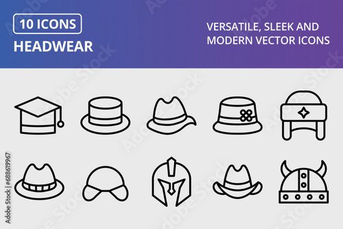 Headwear Thick Line Icons Set