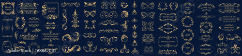 Set of gold vintage frame and corners icon. Vector illustration. photo