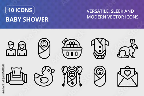 Baby Shower Thick Line Icons Set