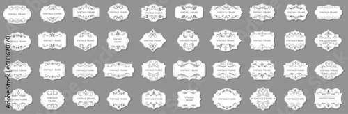Ornamental label frames. Old ornate labels, decorative vintage frame and retro badge vector symbols set