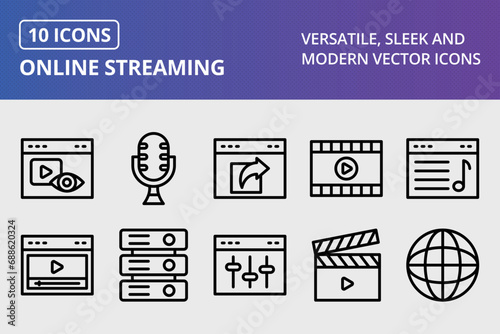 Online Streaming Thick Line Icons Set