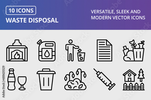 Waste Disposal Thick Line Icons Set