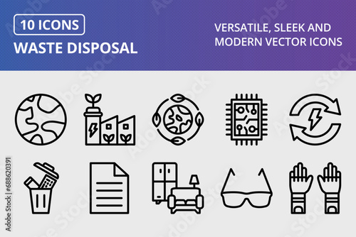 Waste Disposal Thick Line Icons Set