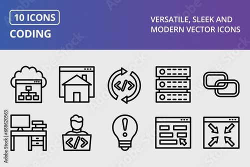 Coding Thick Line Icons Set
