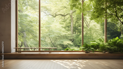 Peaceful room with large window with nature view