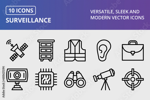 Surveillance Thick Line Icons Set
