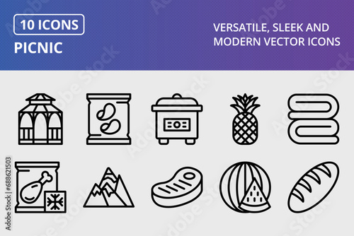 Picnic Thick Line Icons Set