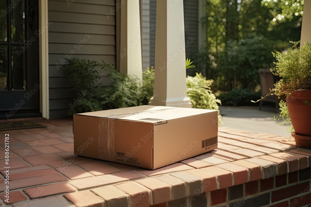 Home delivery convenience. Pile of cardboard packages at doorstep. Online shopping delight. Stack of parcels ready. Swift shipping service. Brown cardboard boxes arranged at entrance Home delivery convenience. Pile of cardboard packages at doorstep. Online shopping delight. Stack of parcels ready. Swift shipping service. Brown cardboard boxes arranged at entrance