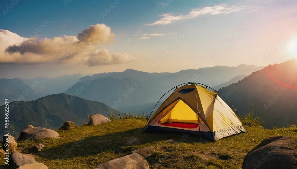Camping tent on top of the mountain