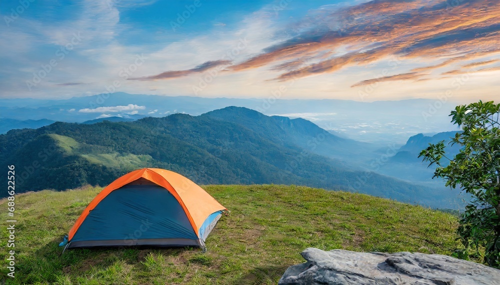 Camping tent on top of the mountain