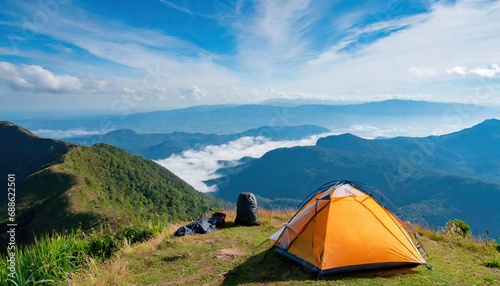 Camping tent on top of the mountain