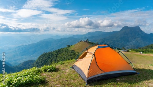 Camping tent on top of the mountain