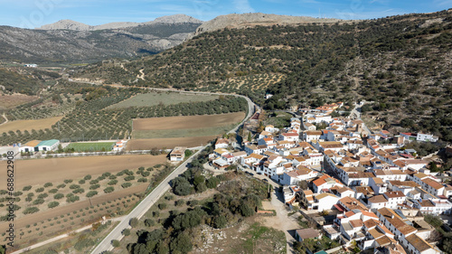 vista aérea del bonito pueblo blanco de Alfarnatejo en la provincia de Málaga, Andalucía	 photo