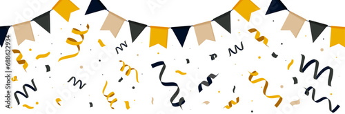 Fête, confettis et cotillons - Bannière festive - Éléments vectoriels éditables autour de la célébration de fêtes - Drapeaux, fanions - Couleurs dorées et anthracite - Festivités élégantes photo
