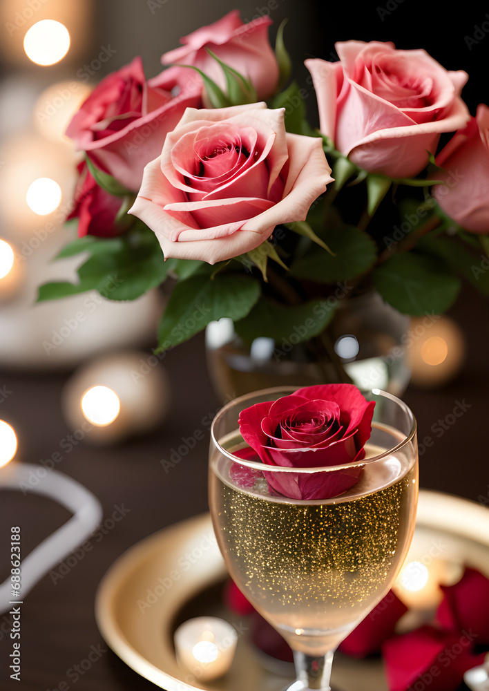 Valentines Day: hearts champagne roses highquality cozy. Valentines Day: hearts champagne roses highquality cozy.