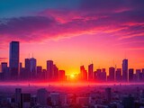 A Colorful Sunset Over A City Skyline Generative AI
