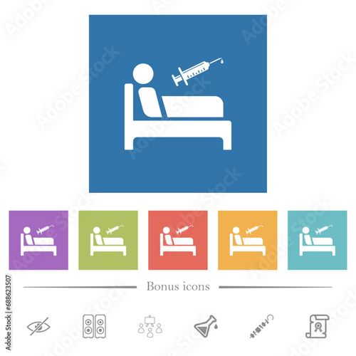 Vaccination ward flat white icons in square backgrounds