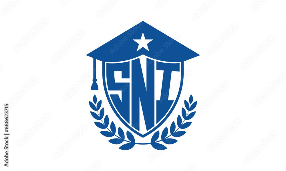SNI three letter iconic academic logo design vector template. monogram, abstract, school, college, university, graduation cap symbol logo, shield, model, institute, educational, coaching canter, tech SNI three letter iconic academic logo design vector template. monogram, abstract, school, college, university, graduation cap symbol logo, shield, model, institute, educational, coaching canter, tech