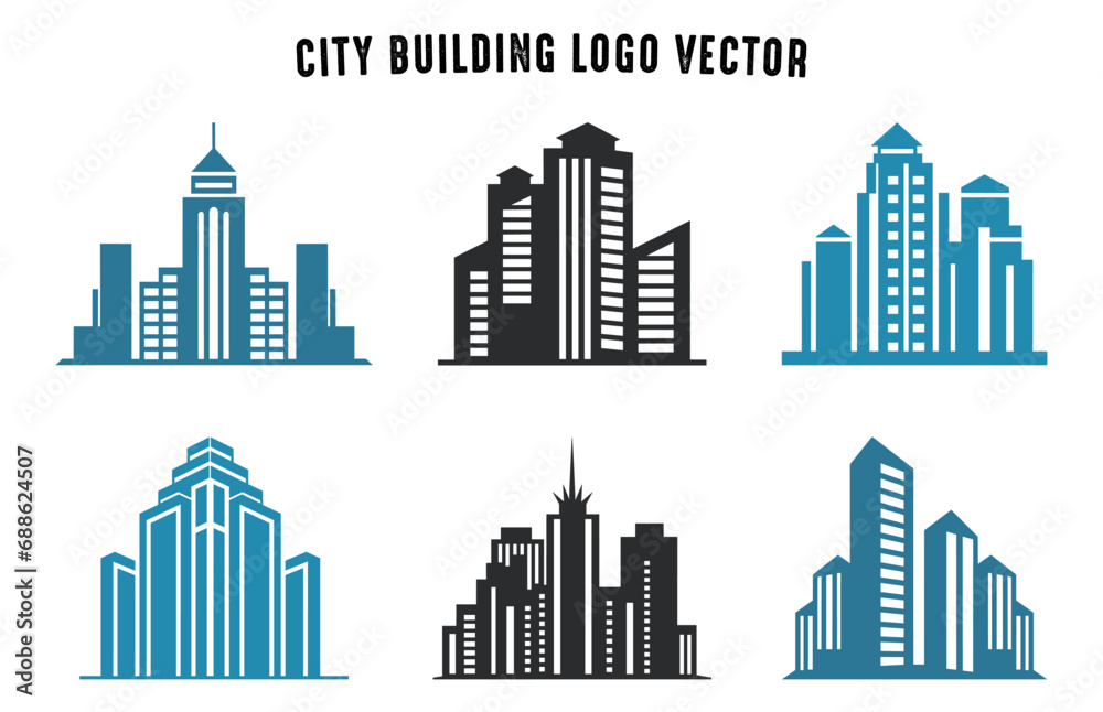 City Building vector Set, Building Silhouette logo vector set
