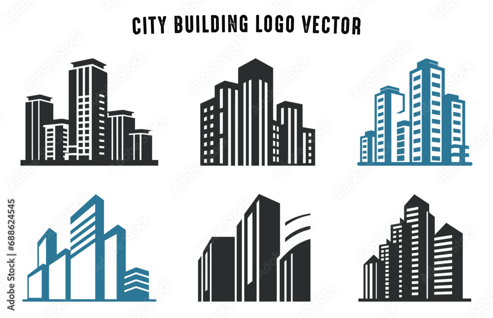 City Building vector Set, Building Silhouette logo vector set
