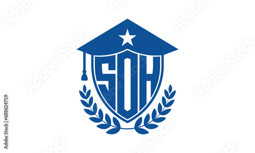 SOH three letter iconic academic logo design vector template. monogram, abstract, school, college, university, graduation cap symbol logo, shield, model, institute, educational, coaching canter, tech