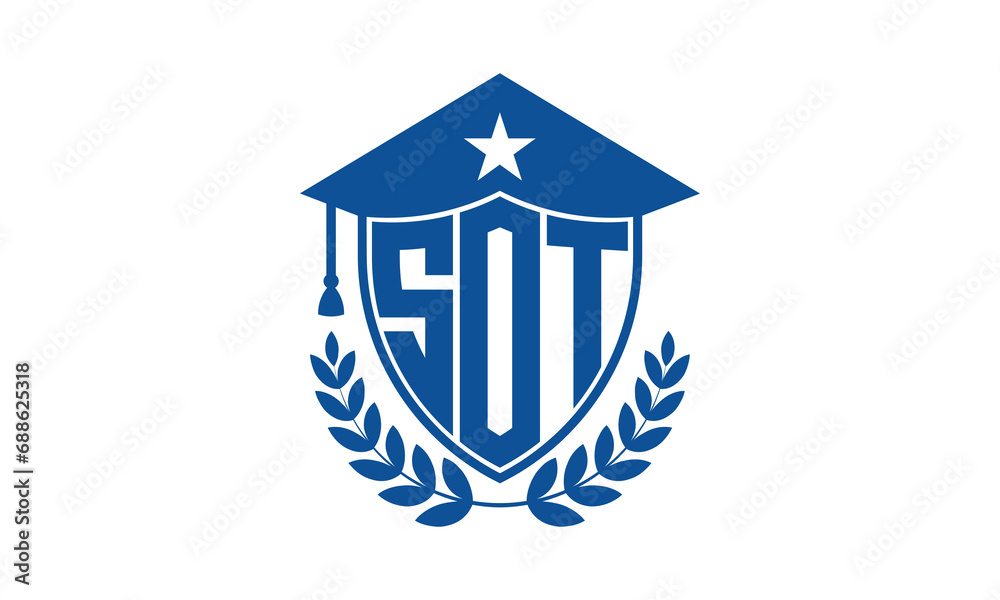 SOT three letter iconic academic logo design vector template. monogram, abstract, school, college, university, graduation cap symbol logo, shield, model, institute, educational, coaching canter, tech SOT three letter iconic academic logo design vector template. monogram, abstract, school, college, university, graduation cap symbol logo, shield, model, institute, educational, coaching canter, tech