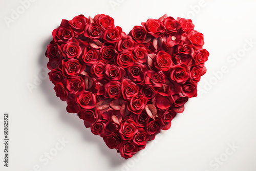 Valentine's Day. Bouquet of red roses in the shape of a heart, isolated in plan white background. Symbol of love and gift.