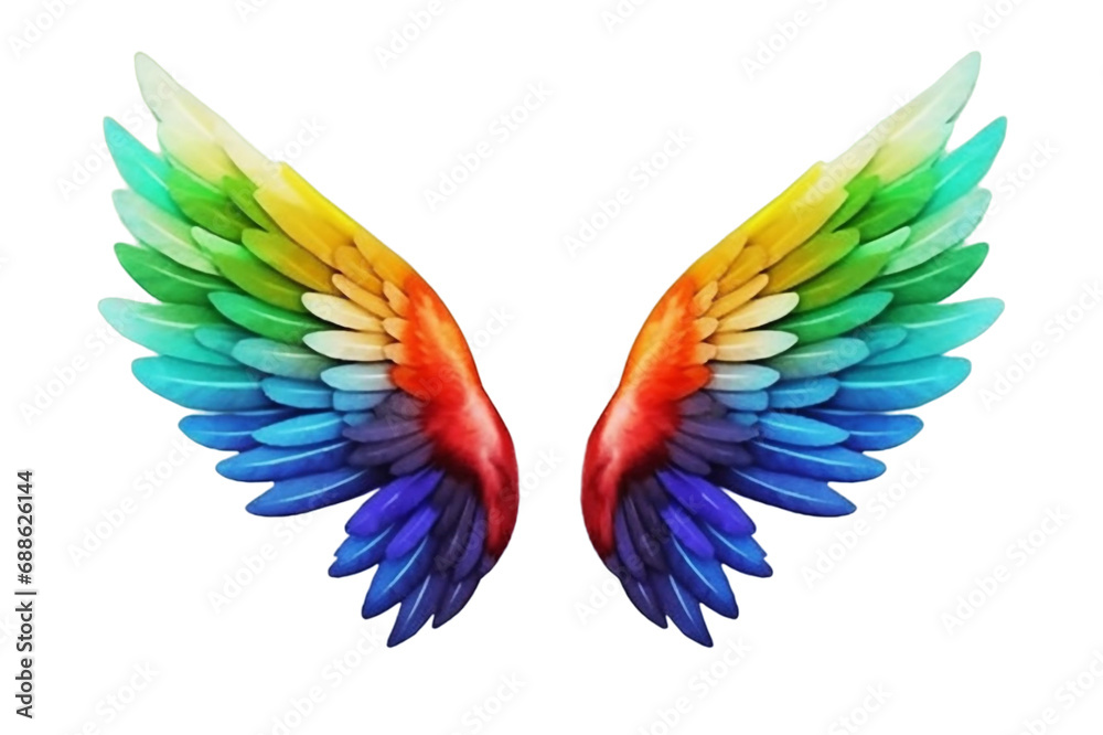 Rainbow angel wings isolated - obrazy, fototapety, plakaty 