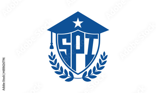 SPI three letter iconic academic logo design vector template. monogram, abstract, school, college, university, graduation cap symbol logo, shield, model, institute, educational, coaching canter, tech