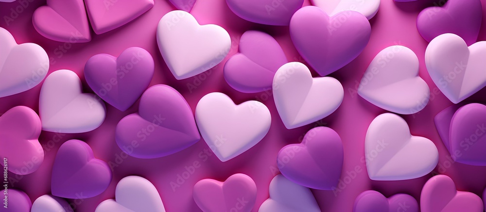 Romantic background with pink and purple hearts for Valentine's day, lots of hearts create a festive atmosphere of a day of love.