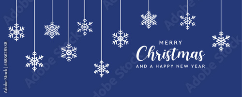 christmas banner with hanging snowflakes border vector illustration EPS10