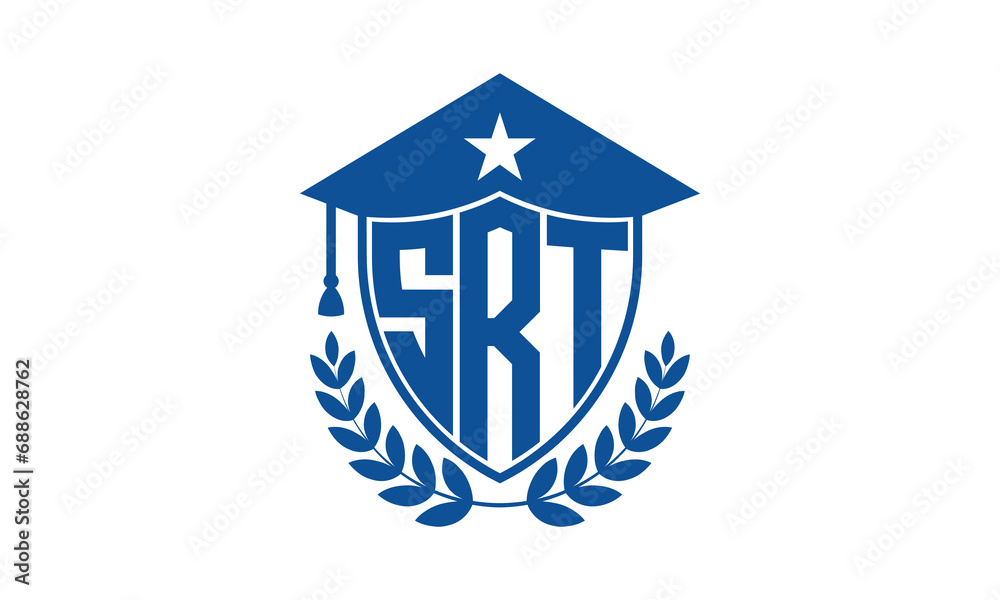 SRT three letter iconic academic logo design vector template. monogram, abstract, school, college, university, graduation cap symbol logo, shield, model, institute, educational, coaching canter, tech SRT three letter iconic academic logo design vector template. monogram, abstract, school, college, university, graduation cap symbol logo, shield, model, institute, educational, coaching canter, tech