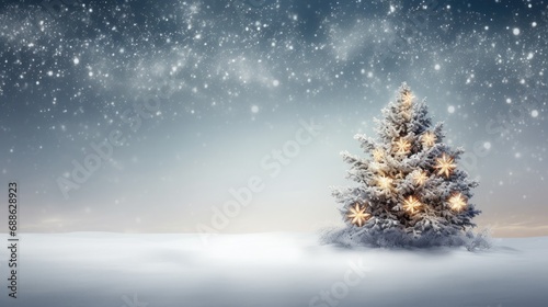 Winter Wonderland Celebration: Holiday Festive Background with Snowy Tree and Garland Lights © ic36006