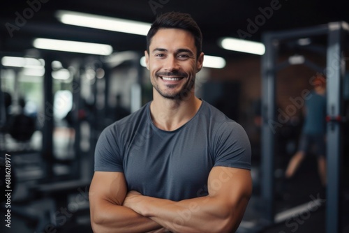 portrait of a smiling muscle man personal trainer